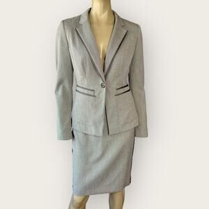 Halogen Two Piece Suit Set Blazer Jacket Skirt Tailored Fit Size 4 Heather Gray